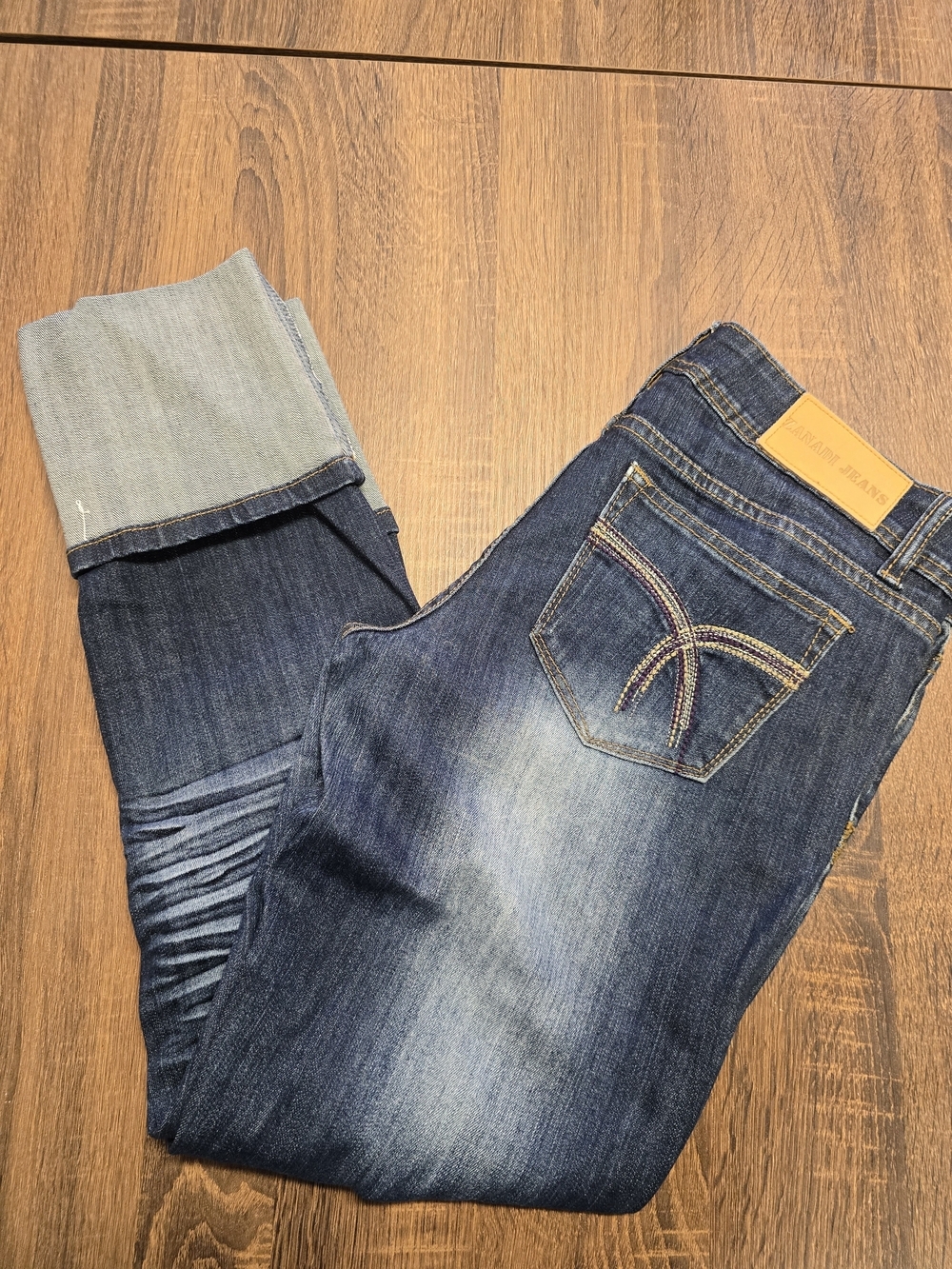 Zana Di Jeans Women's Size 9 Dark Wash Cuffed Capri Crop Jeans Stretch Denim